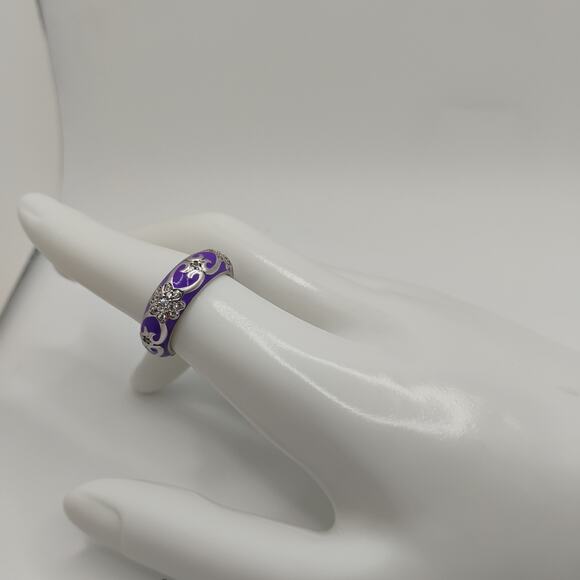 Hidalgo Purple Enamel Sterling Silver Ring sz 7 - Picture 5 of 6
